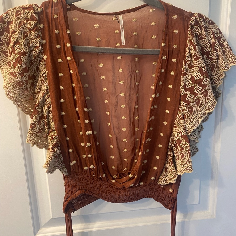 Free People Brown Tie Top